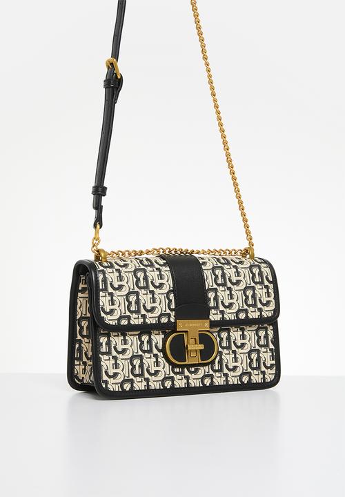 Jo Borkett - Monogram flapover sling - black & neutral