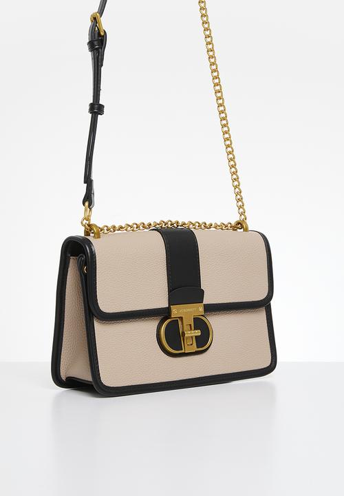 Jo Borkett - Monogram flapover sling - black & neutral