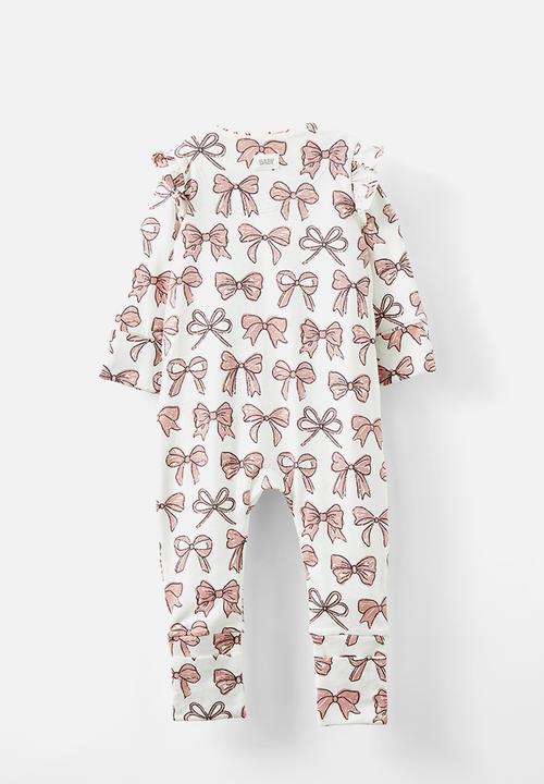 Cotton On - The billie long sleeve zip romper - vanilla/sketchy bows