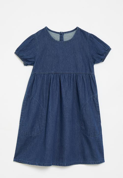 Pop Candy - Puff sleeve denim dress-blue