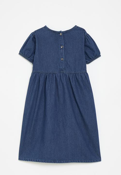 Pop Candy - Puff sleeve denim dress-blue