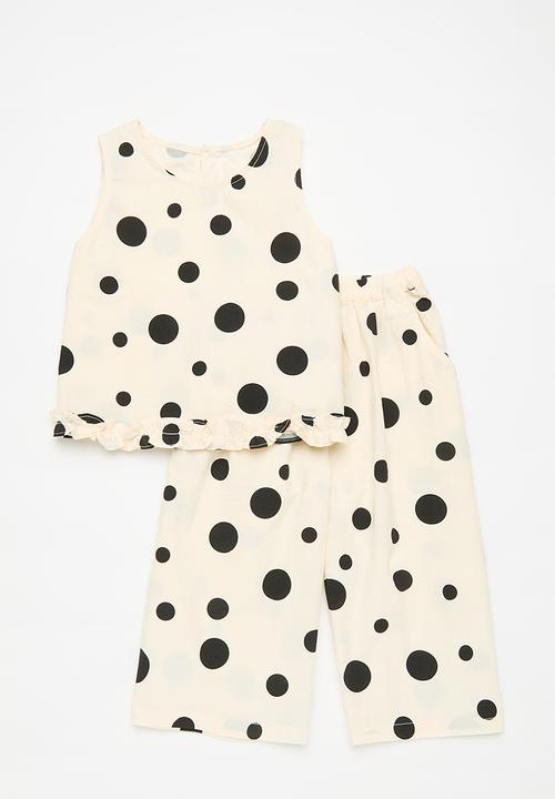 Pop Candy - Polka dot top & bottom set - black & off white