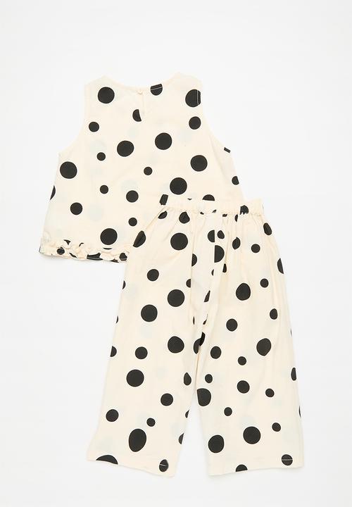 Pop Candy - Polka dot top & bottom set - black & off white