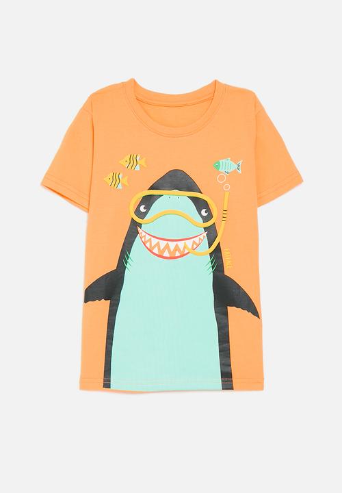 Pop Candy - Shark print crew neck tee - orange