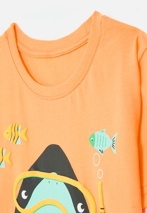 Pop Candy - Shark print crew neck tee - orange
