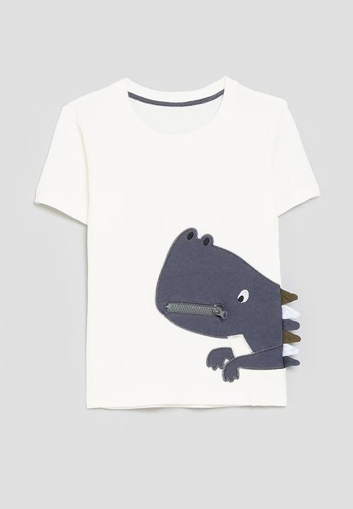 Pop Candy - Dino print crew neck tee - white & grey