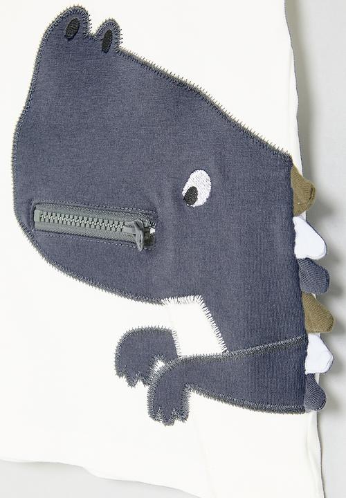 Pop Candy - Dino print crew neck tee - white & grey