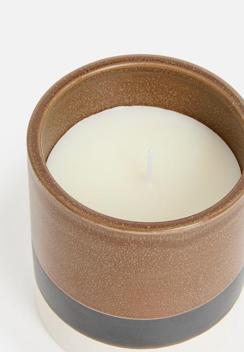 H&S - Cermaic Candle with Lid Terracotta Stripe - Amber & Sandal Wood