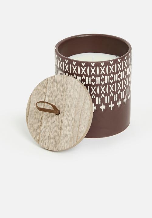 H&S - Cermaic Candle with Lid Terracotta - Exotic Wood