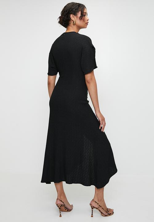 MILLA - Gauged front dolman sleeve midi dress - black