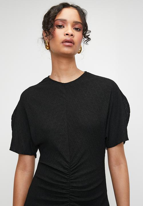 MILLA - Gauged front dolman sleeve midi dress - black