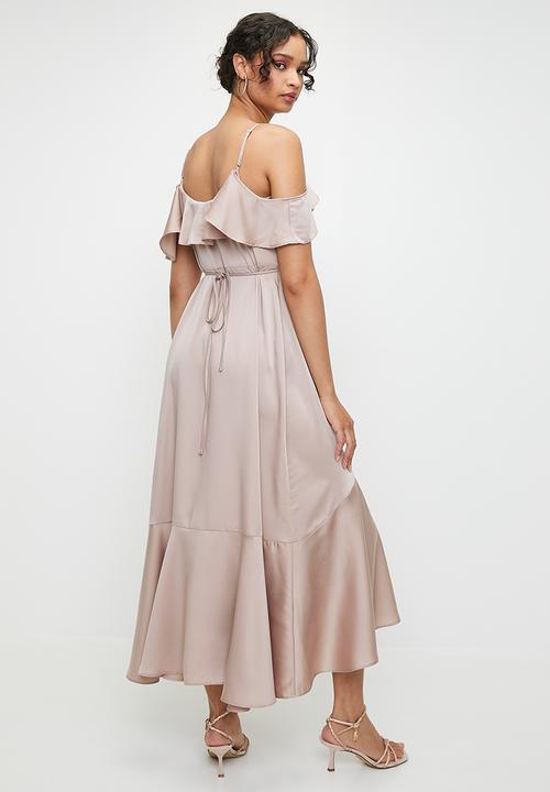 MILLA - Cold shoulder flutter wrap dress - bark