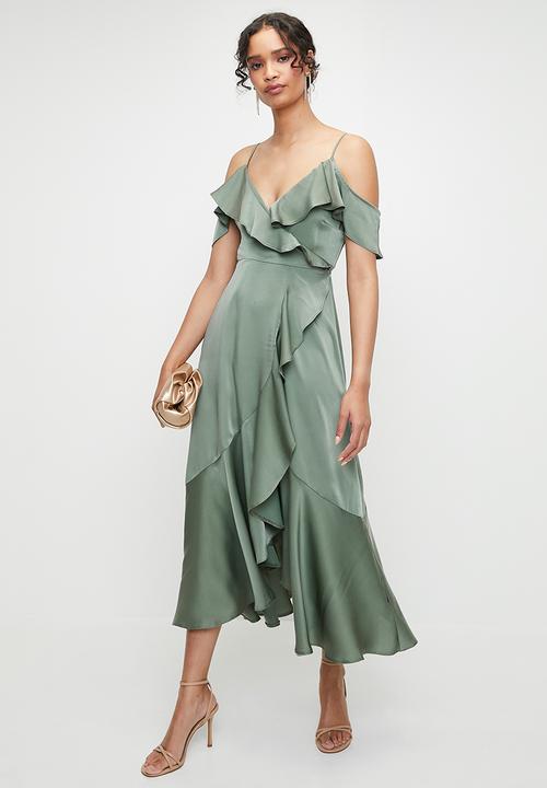 MILLA - Cold shoulder flutter wrap dress - laurel wreath