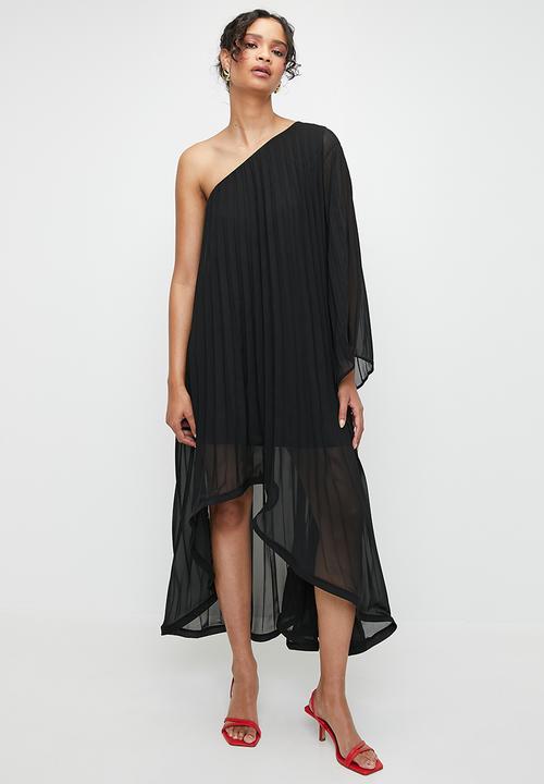 MILLA - Pleated asymmetric trapeze dress - black
