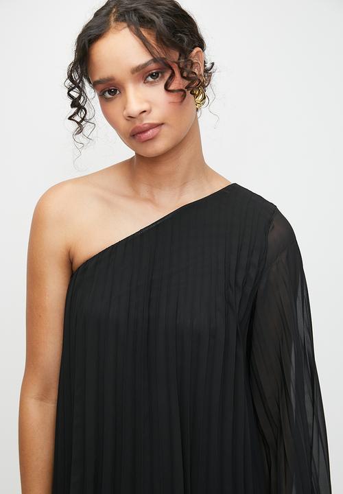 MILLA - Pleated asymmetric trapeze dress - black