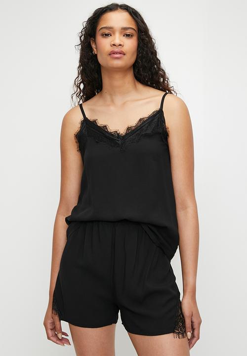 Black Ruched Rope Strap Viscose Woven Pajama Set Trendyol Sleepwear Superbalist