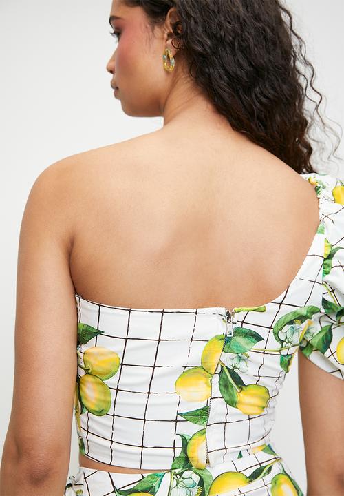 MILLA - Co-ord bubble sleeve top - lemon grid