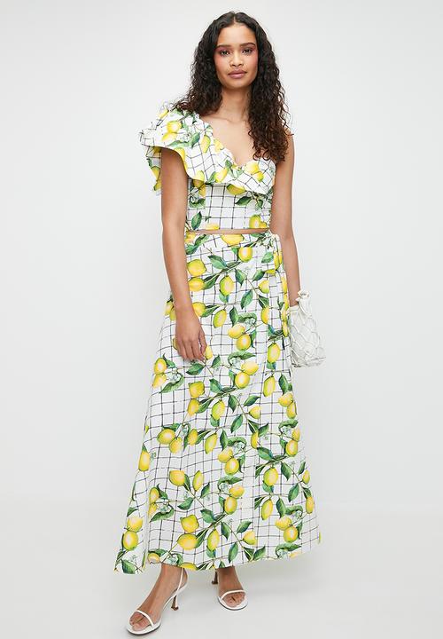 MILLA - Co-ord bubble sleeve top - lemon grid