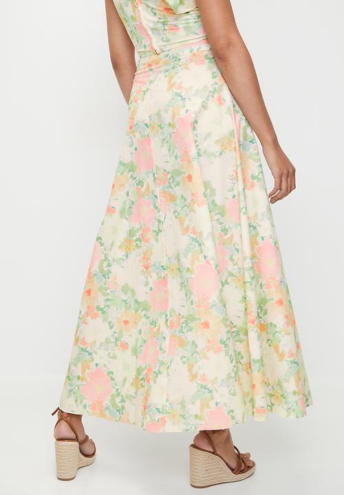 MILLA - Cotton printed wrap skirt (co-ord) - pastel soft focus floral aop