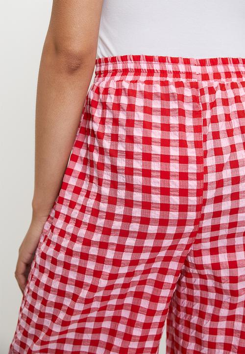 Me&B - Easy elasticated pant with side pocket  - Red gingham