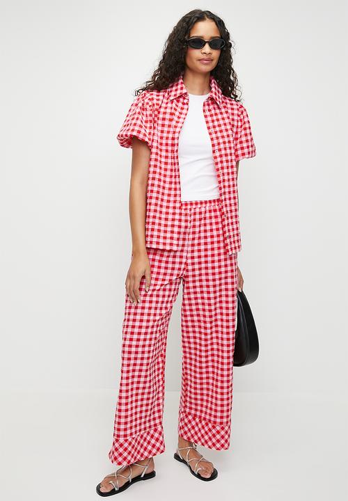 Me&B - Easy elasticated pant with side pocket  - Red gingham