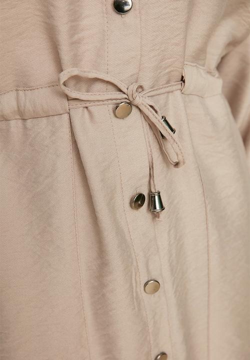Trendyol - Tie Waist Shirt-Pants Weave Suit - Beige
