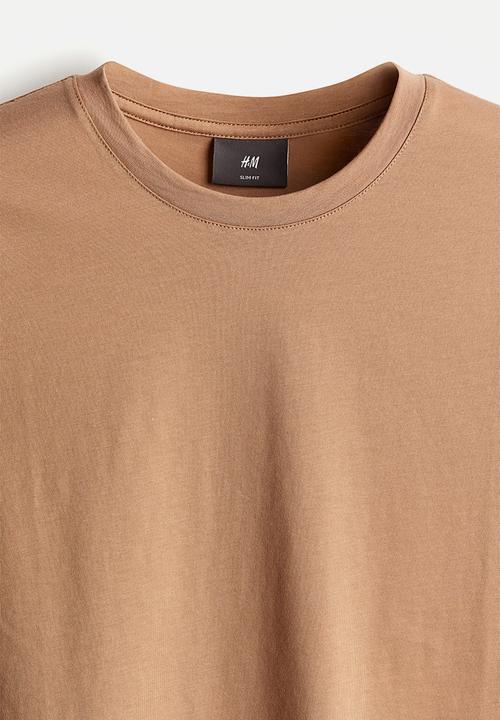 H&M - Slim fit pima cotton T-shirt - light brown