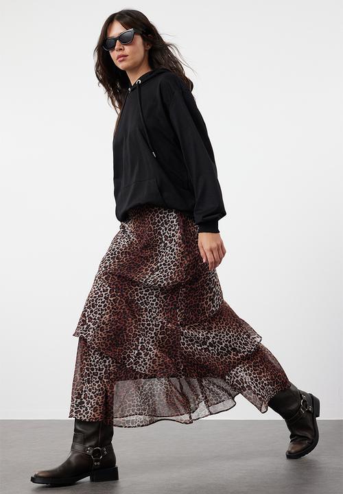 Trendyol - Leopard patterned lined woven skirt - brown