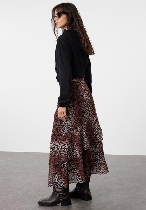 Trendyol - Leopard patterned lined woven skirt - brown