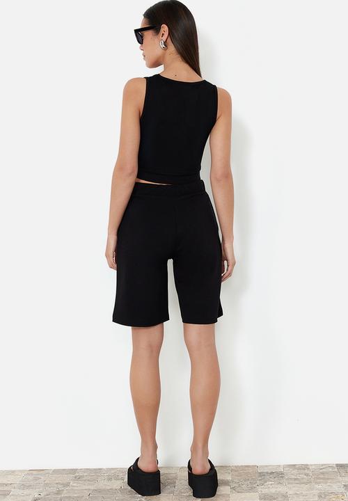 Trendyol - Label detailed soft textured knitted blouse top and bottom set - black
