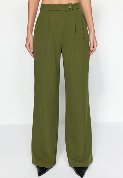 Trendyol - Wide Leg High Waist Woven Trousers - Dark Khaki