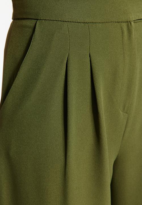 Trendyol - Wide Leg High Waist Woven Trousers - Dark Khaki