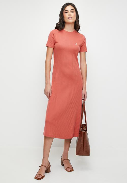 POLO - Wmn Lucy Short Sleeve Casual Rib Dress - Brick