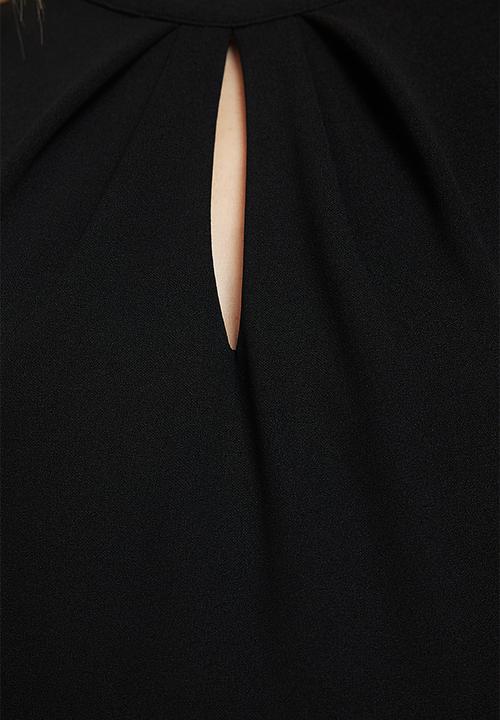 Trendyol - Collar Detailed Crepe Mini Knitted Dress - Black