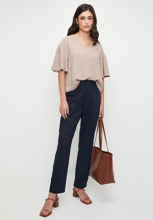 edit - V-neck wide sleeve shell - brown