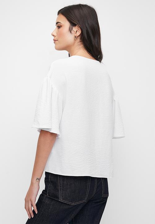 edit - V-neck wide sleeve shell - white