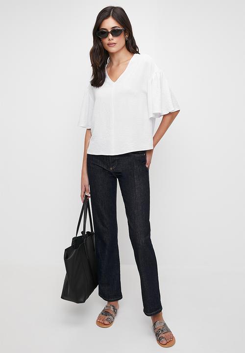 edit - V-neck wide sleeve shell - white