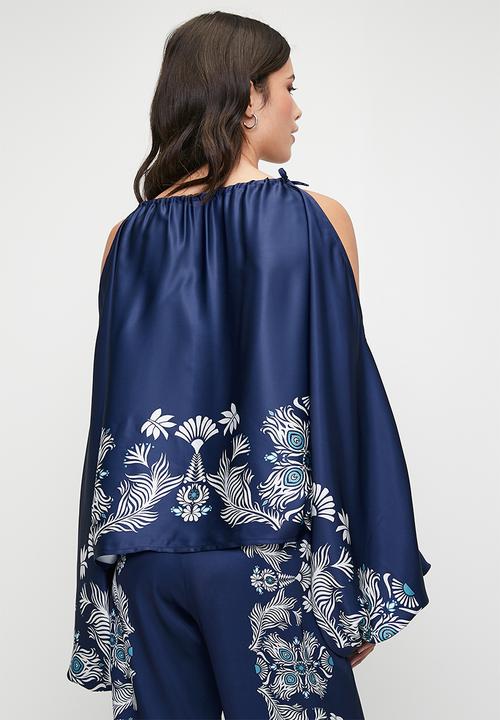 edit - Cold shoulder gauged neck blouse - bold silhouette floral