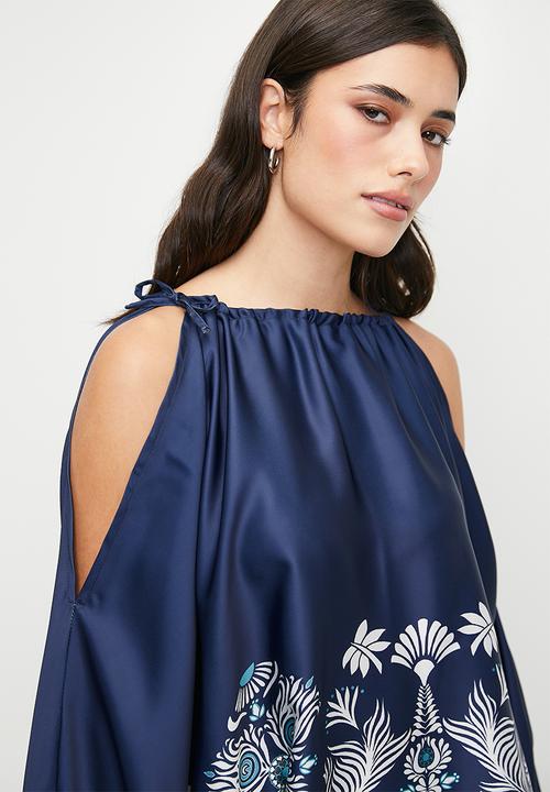 edit - Cold shoulder gauged neck blouse - bold silhouette floral