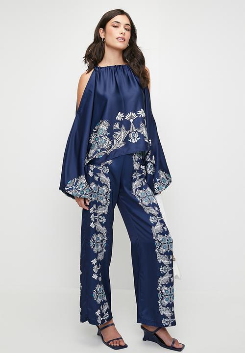 edit - Cold shoulder gauged neck blouse - bold silhouette floral