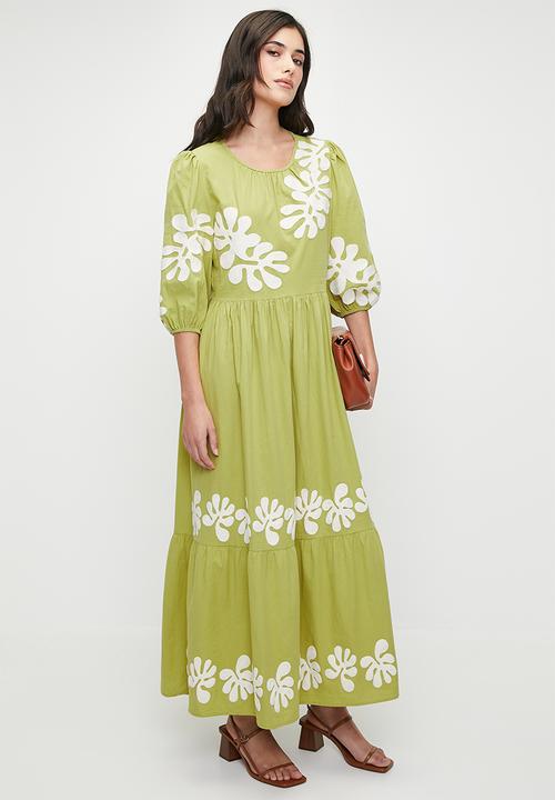 edit - Embroidery midi babydoll dress - kelp forest