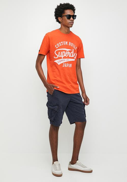 Superdry. - Copper Label Script Tee - Denim Co Rust Orange Slub