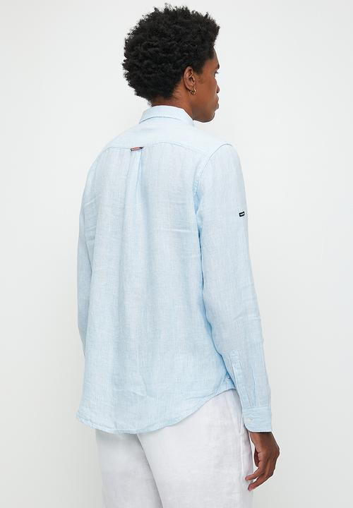 Superdry. - Casual Linen Long Sleeve Shirt - Seafoam Blue Stripe