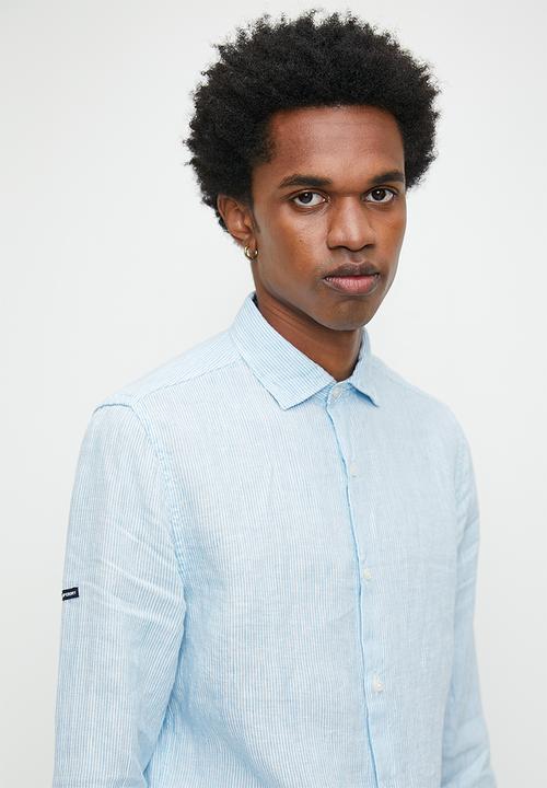 Superdry. - Casual Linen Long Sleeve Shirt - Seafoam Blue Stripe