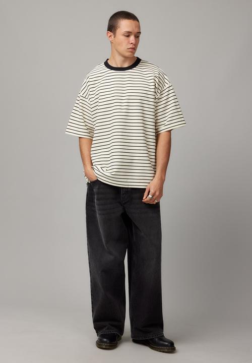 Factorie - Box Fit Textured T Shirt - White Stripe