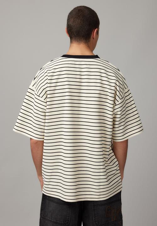 Factorie - Box Fit Textured T Shirt - White Stripe