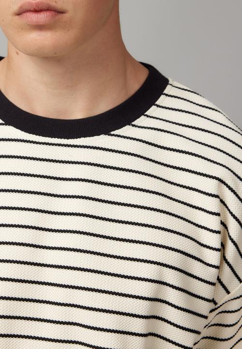 Factorie - Box Fit Textured T Shirt - White Stripe