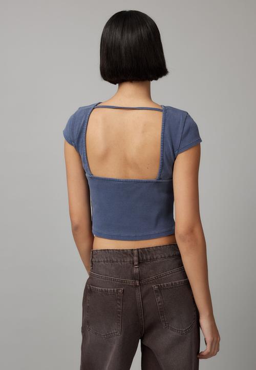 Factorie - Hazel Open Back Tee - Washed Worn Blue