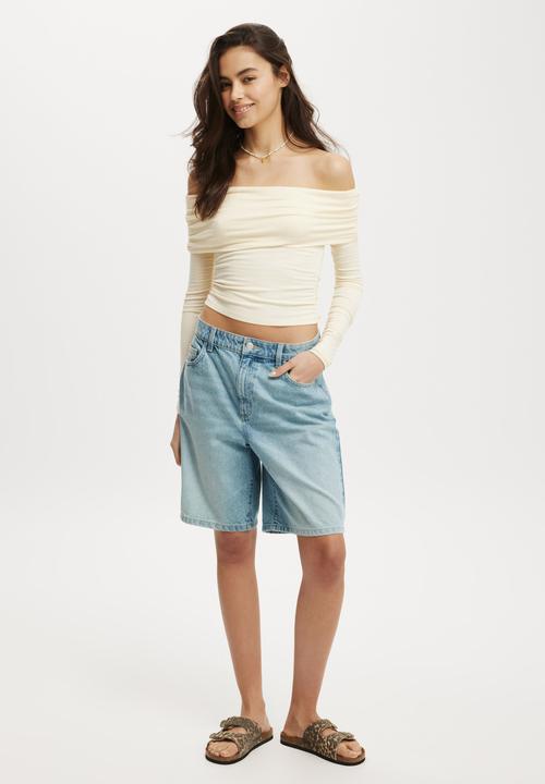 Cotton On - Rhi Gathered Off The Shoulder Long Sleeve - Lemon Icing