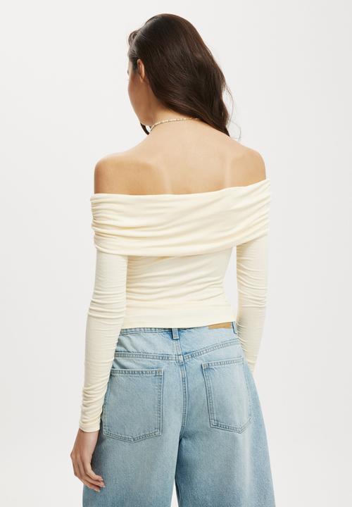 Cotton On - Rhi Gathered Off The Shoulder Long Sleeve - Lemon Icing